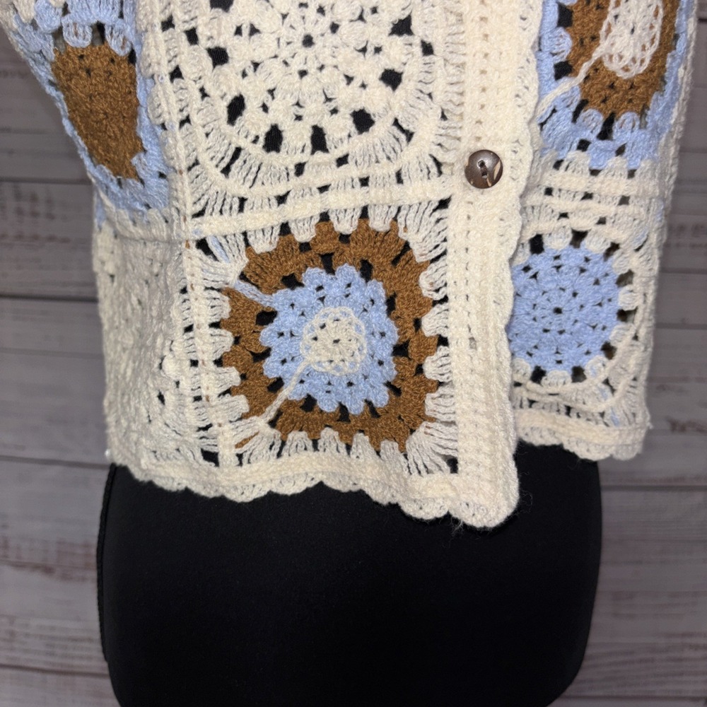 Rebellion again  Sleeveless Granny Square Button Up Vest Size S Boho Festival - Picture 2 of 7
